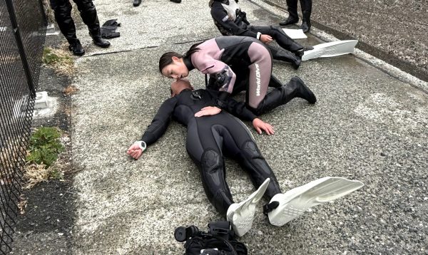 心肺蘇生法をするダイバー