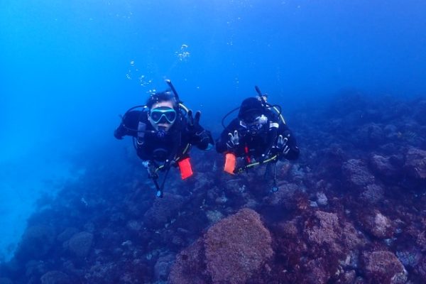 水中で友達同士で楽しんでいる写真